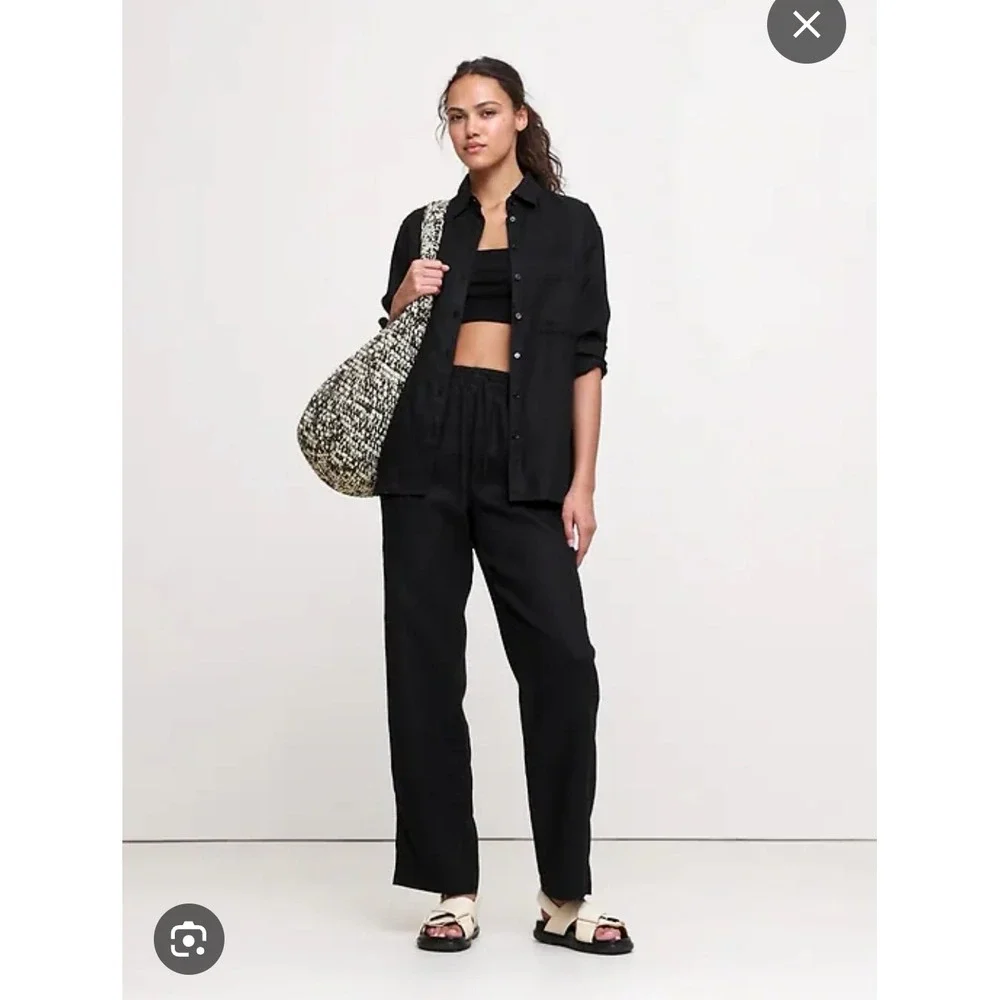 Banana Republic Petite Linen Blend Black Wide Leg Cropped Pants Size‎ 6